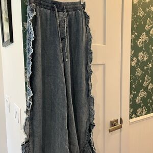 Ruffle-Trim Wide Leg Pants